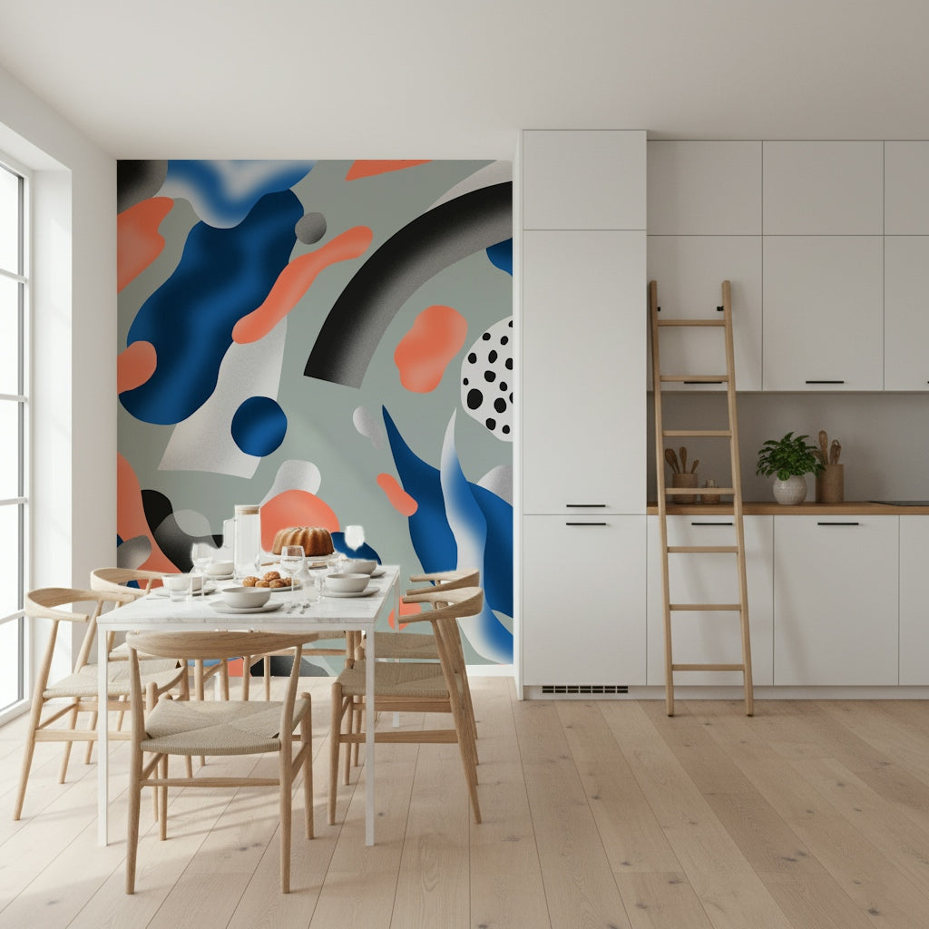 Modern Coral & Indigo Wall Mural – Sophisticated abstract design with coral and indigo blending in flowing patterns.