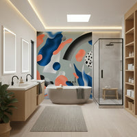 Abstract Coral & Indigo Wallpaper – Contemporary wall mural with fluid, dreamy color transitions in coral and indigo.