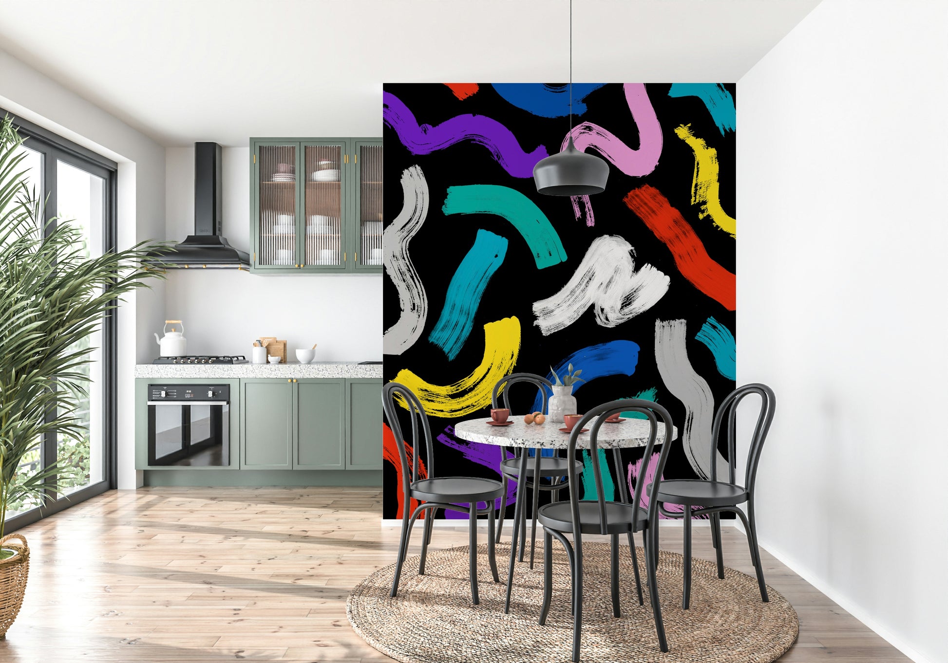 Painterly Multicolor Brushstroke Wallpaper – Dynamic abstract wall mural with flowing brushstroke textures in bright colors.