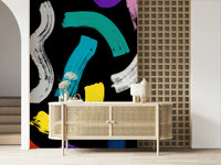 Colorful Painterly Wall Mural – Decorative wallpaper showcasing layered brushstroke textures in vivid hues.