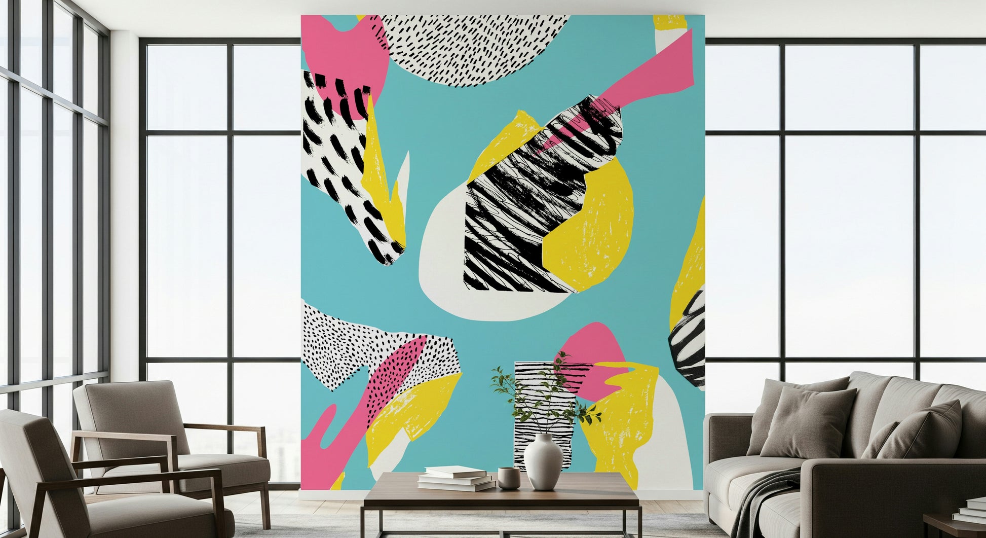 Modern Living Room Wallpaper Mural – Trendy multicolor wall mural perfect for modern living spaces.