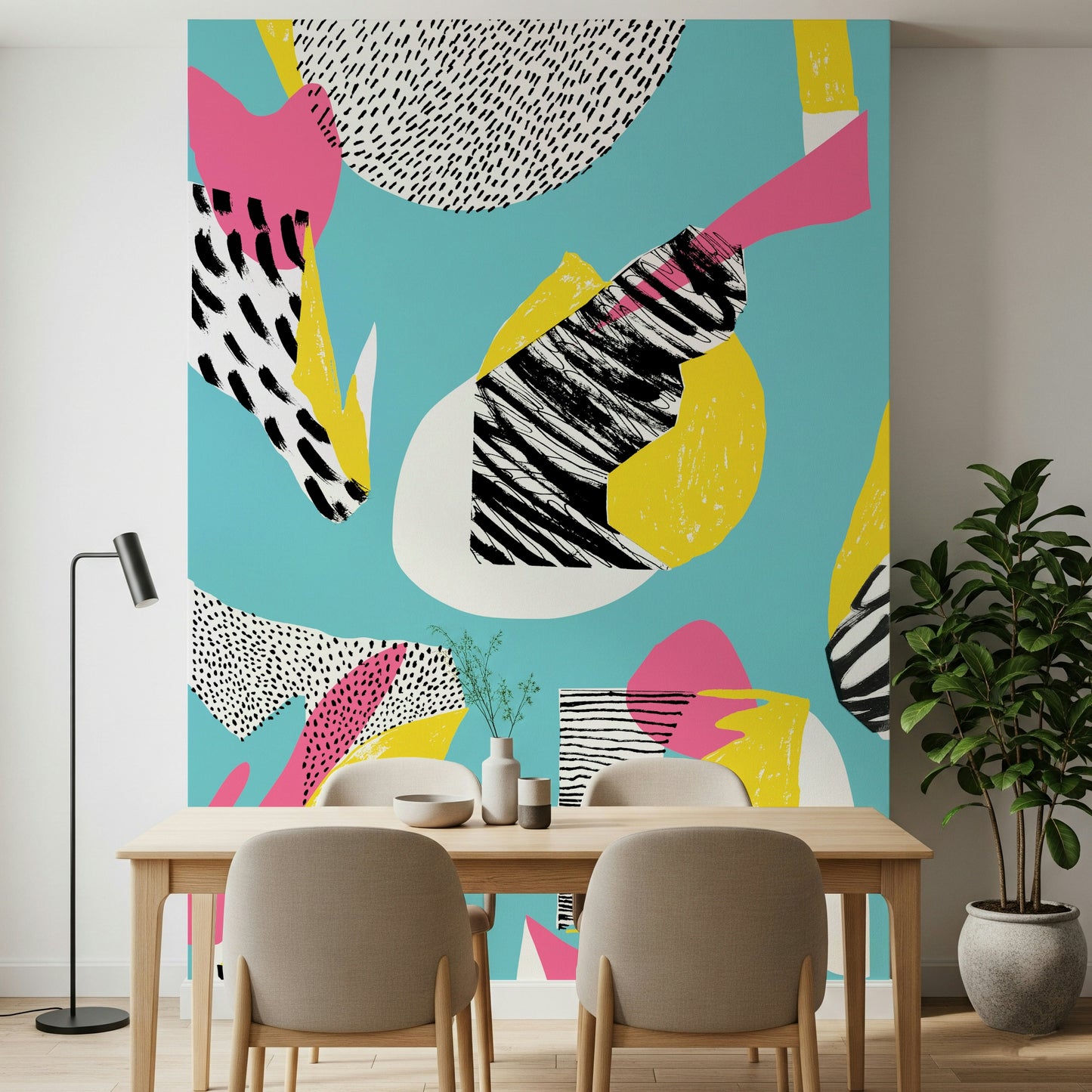 Vibrant Multicolor Modern Living Wall Mural – Modern abstract wallpaper design for a lively and stylish living room.