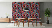 Swirling Groovy Retro Wallpaper – Dynamic abstract mural of marbled stripes in vivid multi-colored tones.