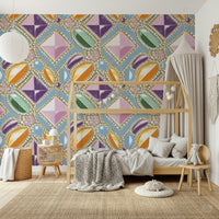 Pastel Pink Gemstone Wall Mural – Decorative mural showcasing faceted gemstone shapes in soothing pink tones.