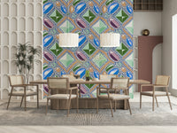 Pastel Blue Gemstone Wall Mural – Decorative mural showcasing faceted gemstone shapes in soothing blue tones.