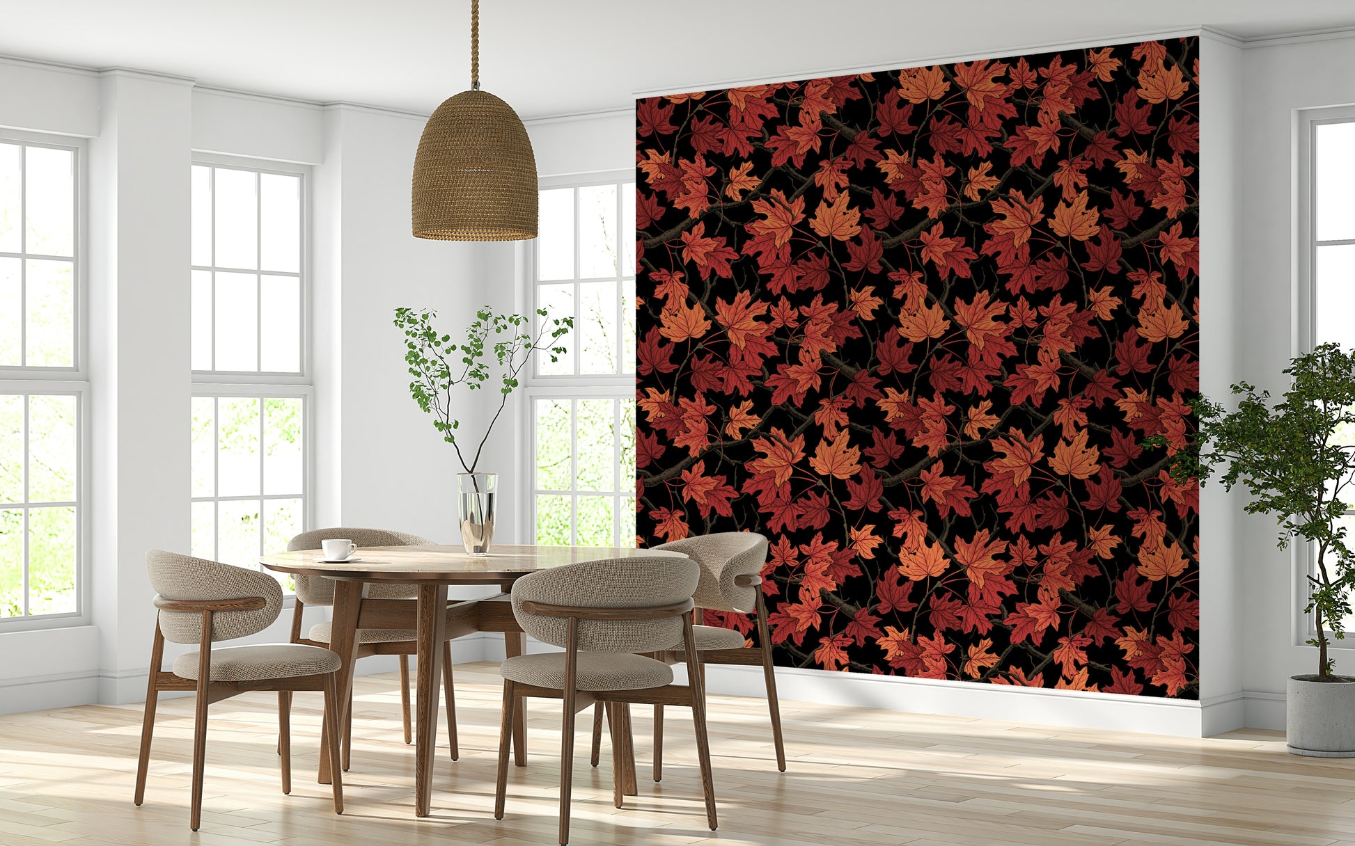 Dark Background Red Maple Leaf Wallpaper – Elegant autumnal wallpaper highlighting the vivid red leaves of maple trees.