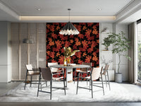 Red Autumn Maple Leaves on Black Wallpaper – Striking wallpaper featuring vibrant red maple leaves against a deep black background.