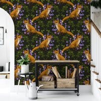 Woodland Fox Wall Mural with Ivy – Artistic mural capturing the charm of a fox in a quiet, leafy forest scene.