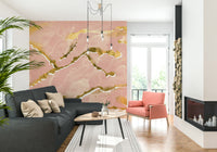 Modern Luxe Blush Marble Wall Mural – Sophisticated abstract design combining warm blush hues with luxurious gold streaks.