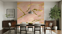 Luxe Blush and Gold Veins Wall Mural – Contemporary marble-inspired mural featuring soft pink marble layers with gilded accents.