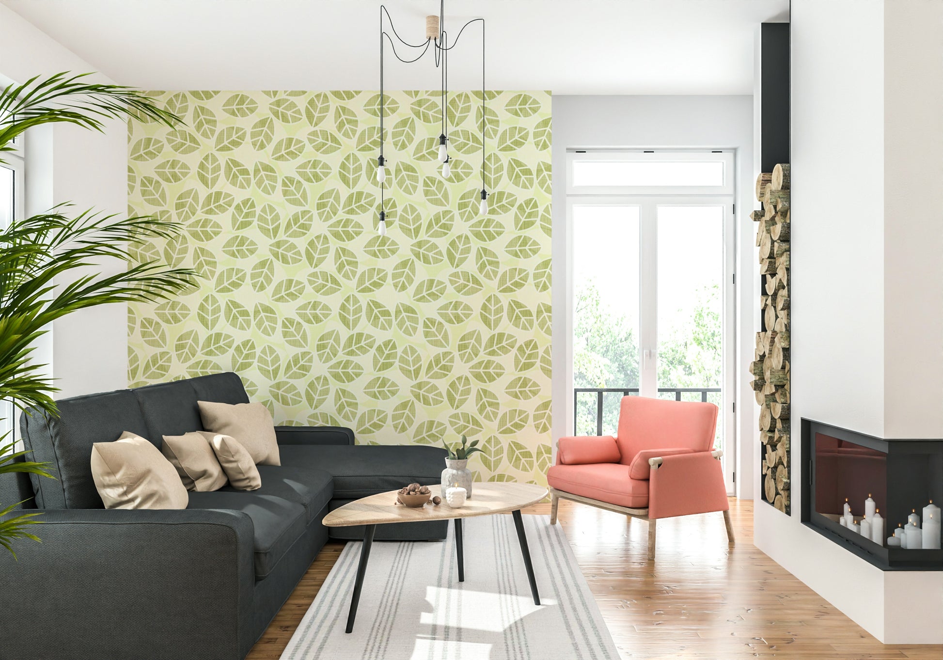 Lush Green Leaf Wall Mural – Decorative spring-inspired wallpaper with fresh foliage in vibrant green hues.