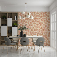 Autumn Leaves Wallpaper – Soft, serene wall design showcasing leaves in blush, gold, and orange hues.