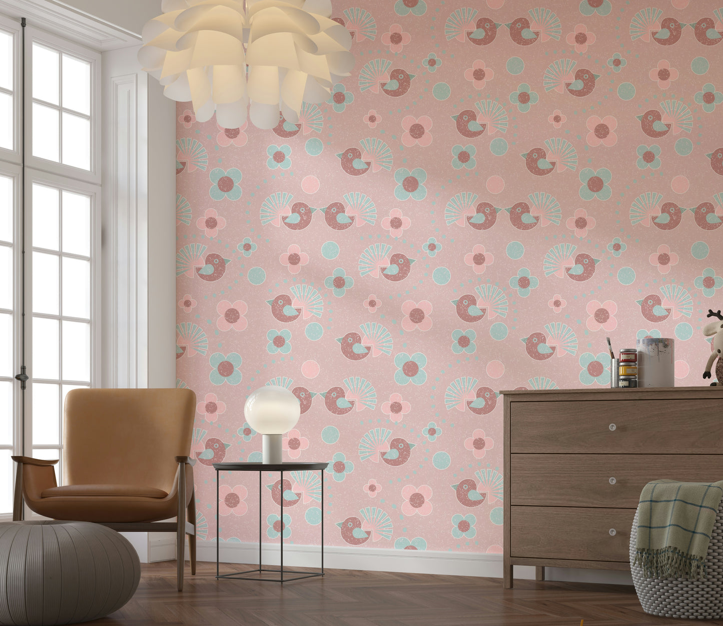 The Rosebird Delight Wallpaper design, perfect for adding a touch of nature with its bird and rose motif.