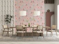 A repeating pattern of birds and roses make up this delightful Floral Wallpaper design.
