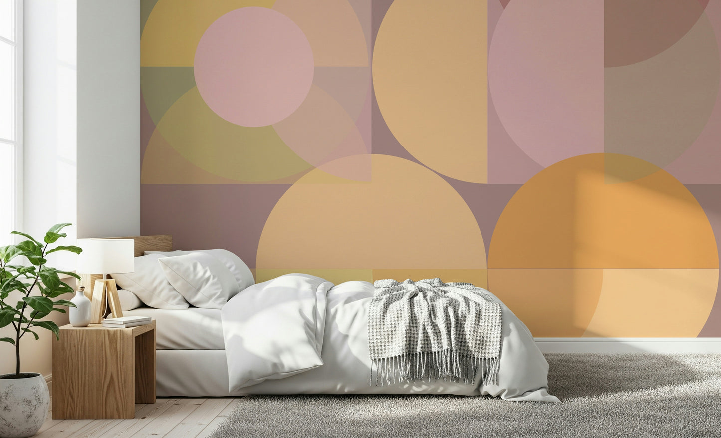 A wall featuring the Geometric Pastel Harmony mural, a balanced and soft Geometric Wallpaper design.