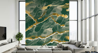 Golden Veins Emerald Marble - a Modern Luxe Abstract Marble Wallpaper mural.
