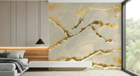 Close-up of the Golden Veins Ecru Sand Marble Wallpaper, showcasing its modern, luxe abstract design.