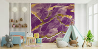 Golden Veins Cosmic Violet Marble - a Modern Luxe Abstract Marble Wallpaper mural.