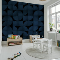 Mid-Century Inspired Stone Wallpaper Mural – Elegant stone textures in shades of blue, ideal for retro-modern interiors.