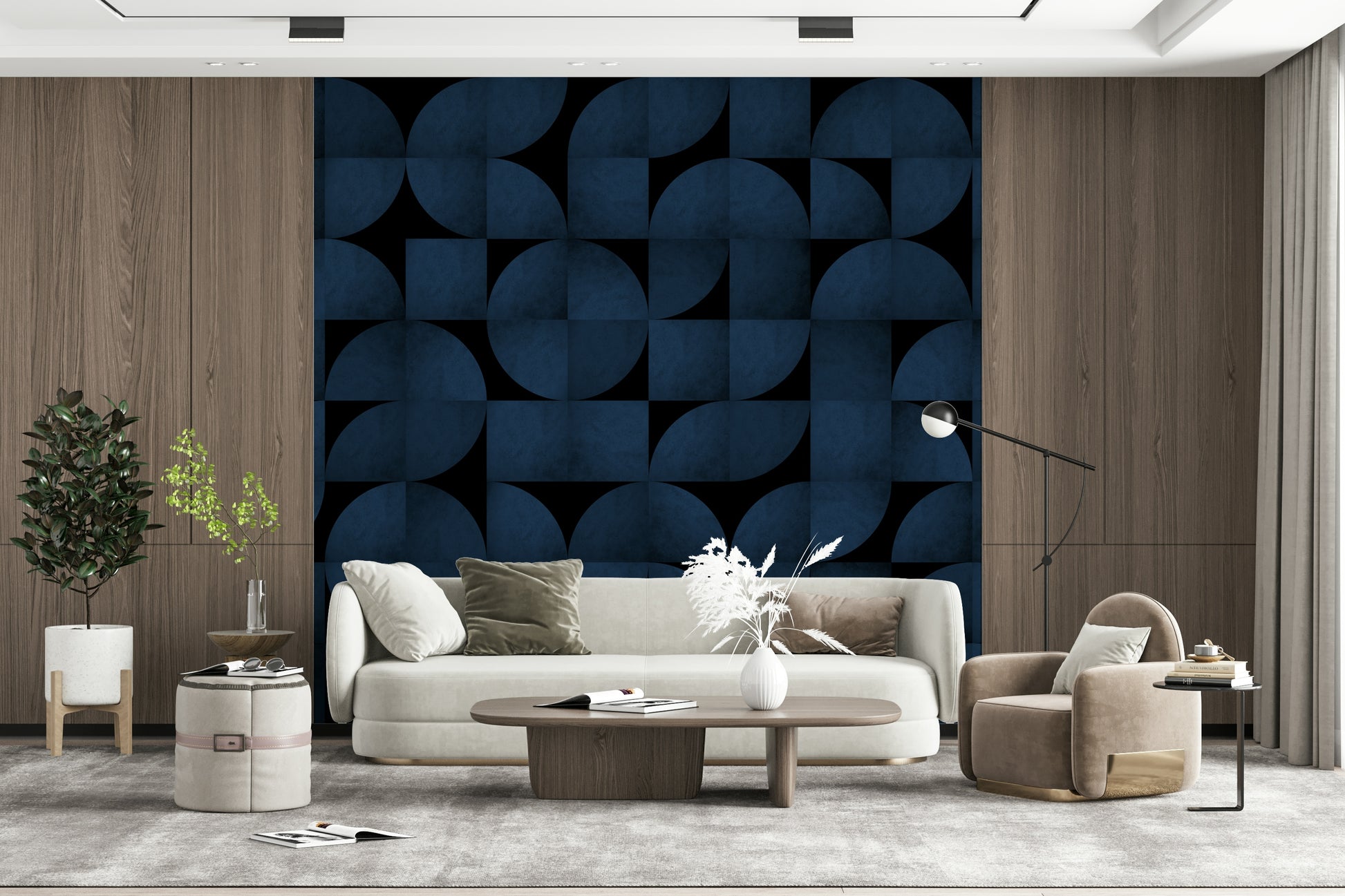 Modern Blue Stone Wallpaper Mural – Sophisticated mural blending natural stone textures with mid-century modern aesthetics.