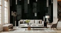 Metallic Urban Wall Mural – Modern decorative mural with layered charcoal shades and silver highlights for contemporary interiors.