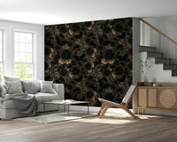 Nocturnal Garden Wallpaper Mural – Elegant dark-themed mural featuring mysterious flowers and ivy under a twilight sky.