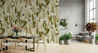 Vintage Garden Birds Wall Mural – Peaceful and elegant mural highlighting cranes and classic botanical elements.