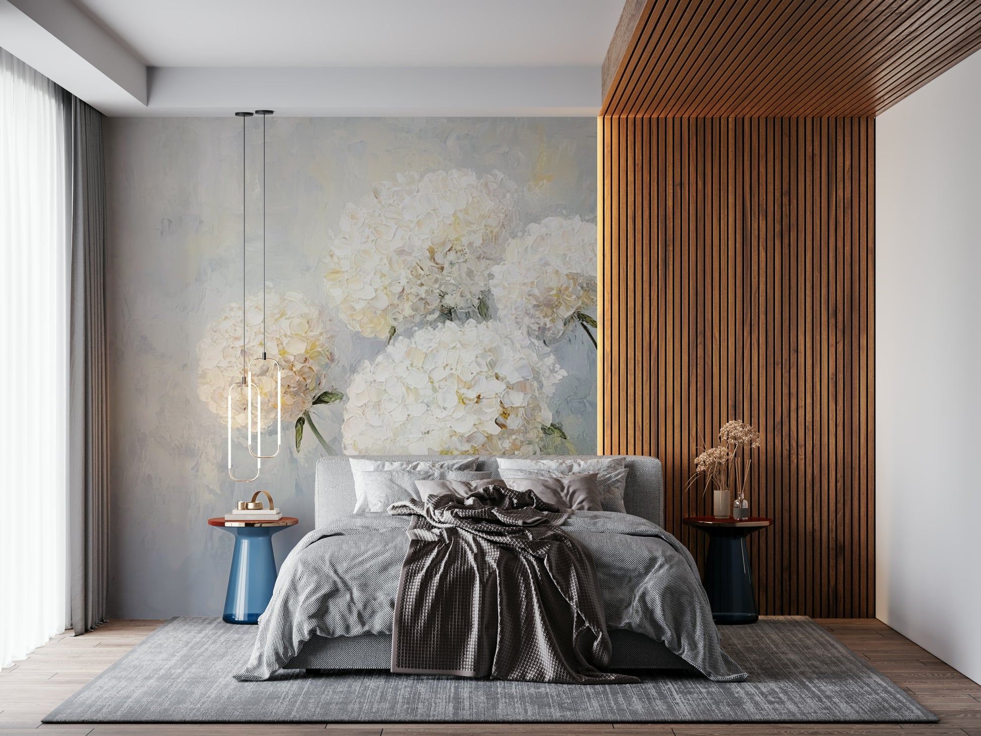 Soft Bloom Impressionist Flower Mural – Elegant art-inspired wallpaper featuring blurred floral patterns in soothing tones.