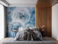 Dandelion Dreams Wallpaper – Artistic scene of blooming dandelions with airy, floating seeds in a tranquil atmosphere.