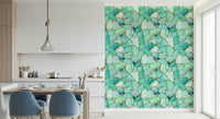 Artistic wallpaper with swirling aqua marble and metallic gold details