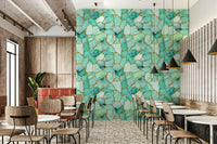 Abstract marble wallpaper of aqua patterns intertwined with gold