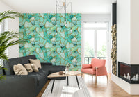 Vibrant wall mural featuring aqua marble with subtle gold highlights