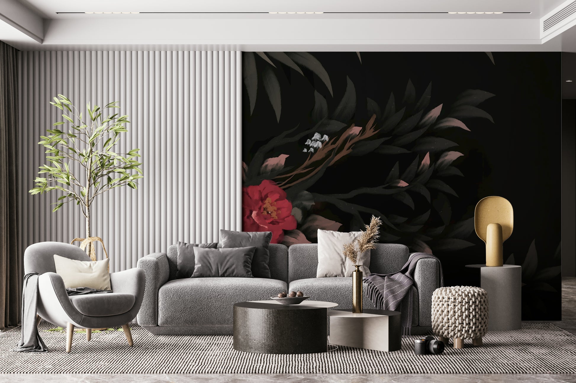 Decorative Joseon-style wall covering featuring elegant botanical art