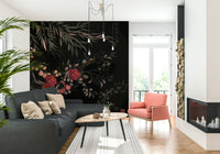 Joseon-style wall mural with intricate blossoms and folk art motifs