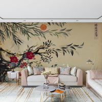 Traditional floral mural inspired by Joseon dynasty folk paintings