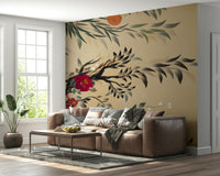 Joseon-style wall mural with intricate blossoms and folk art motifs