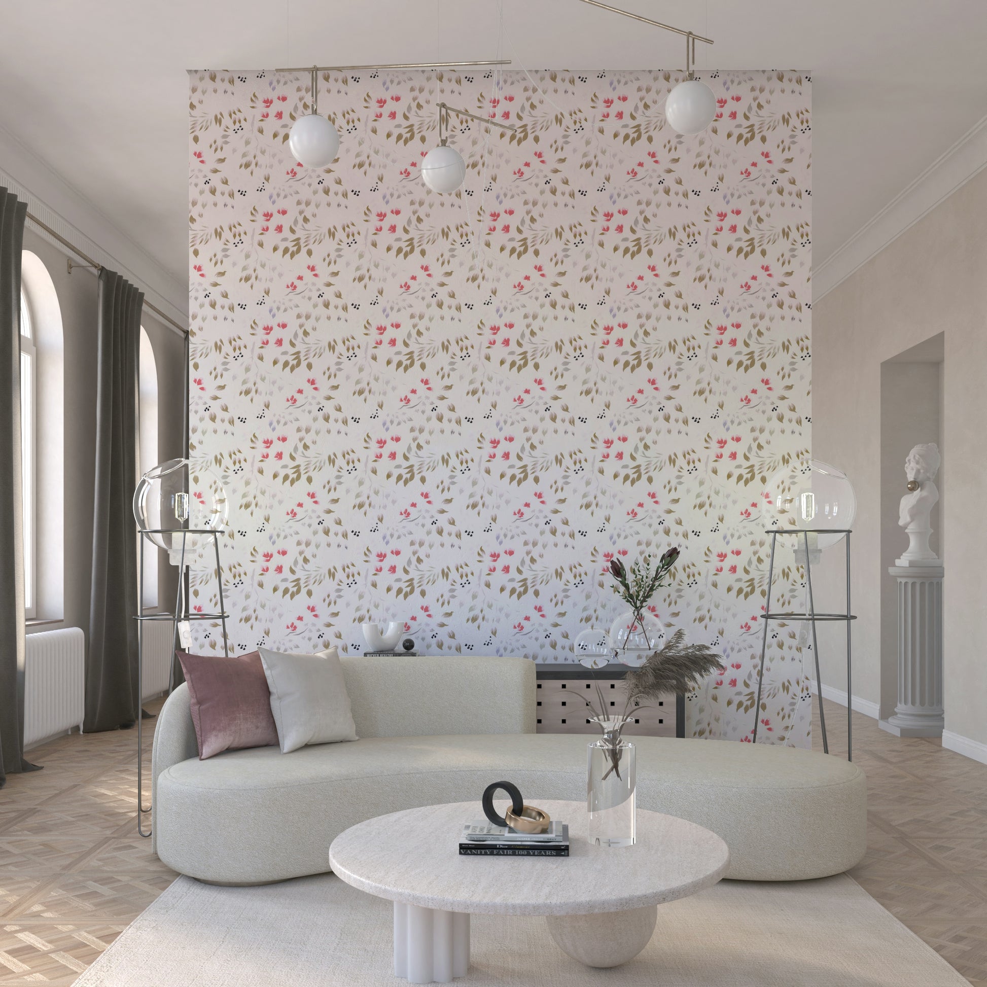 Decorative floral wallpaper with gentle painterly brushstroke effects