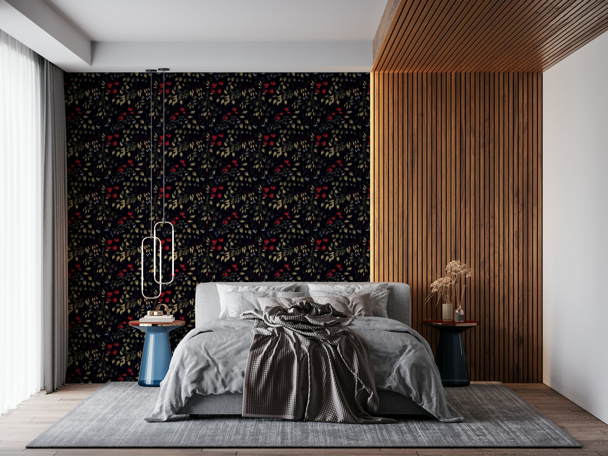 Elegant wallpaper featuring dark floral patterns in a mysterious garden theme