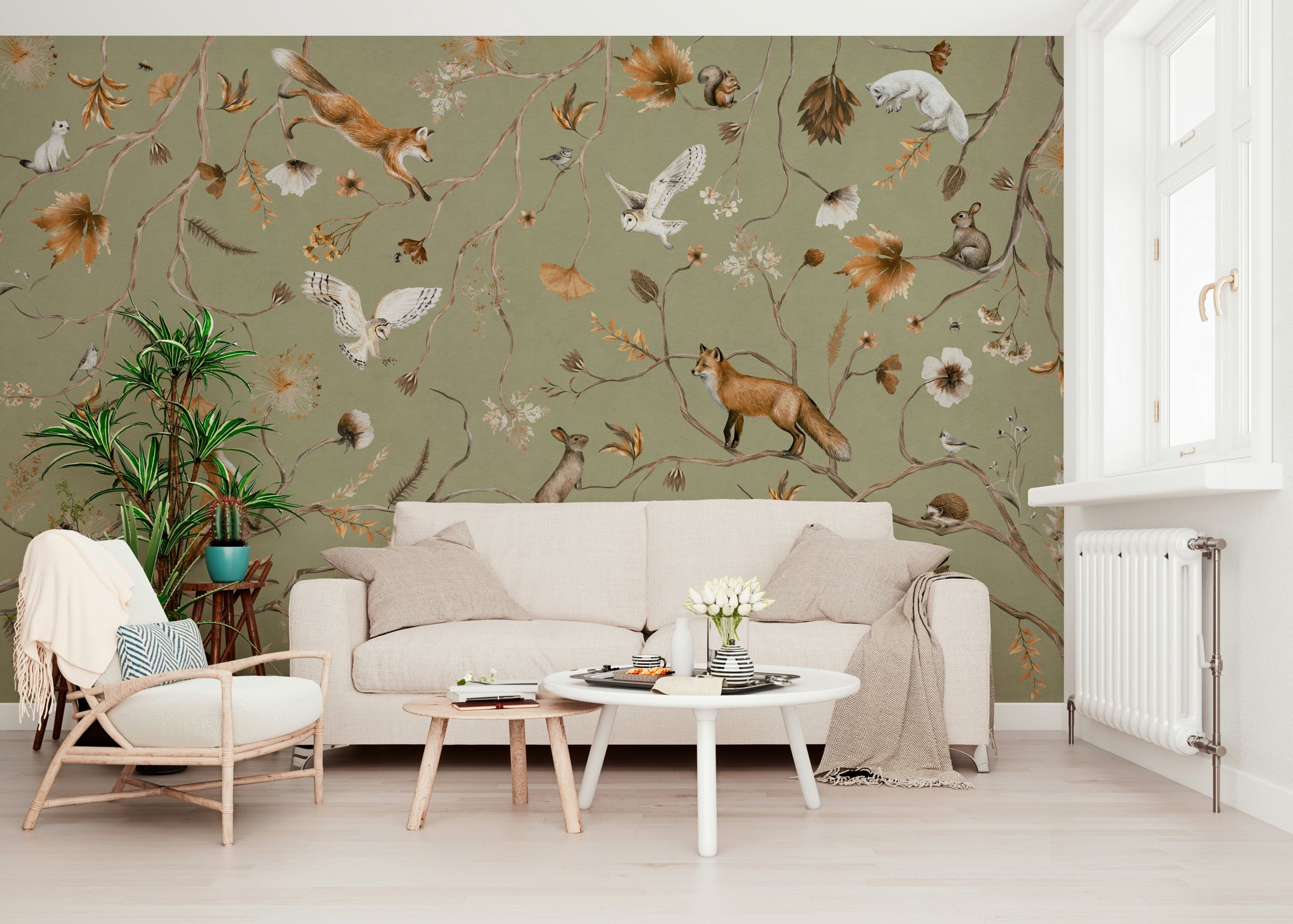 Nature-inspired mural of a forest arbor in rich fall colors