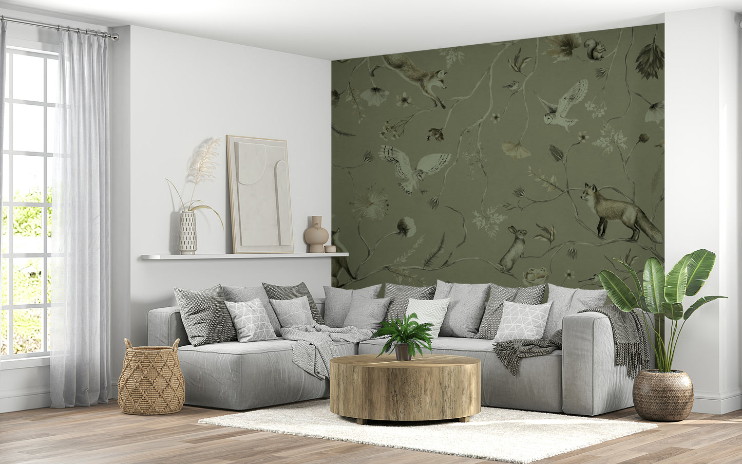 Decorative wall art featuring layered trees and woodland tones
