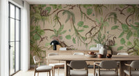 Playful monkeys swinging and exploring a lush tropical jungle mural