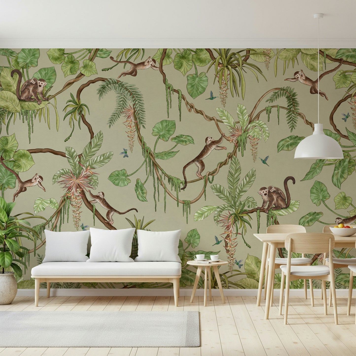 Decorative wall art showing a vibrant tropical jungle filled with wildlife
