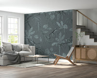 Nature-inspired wall art showing a tranquil jungle sketch in soft blue