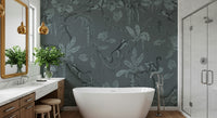 Blue jungle sketch wallpaper with delicate hand-drawn botanical details