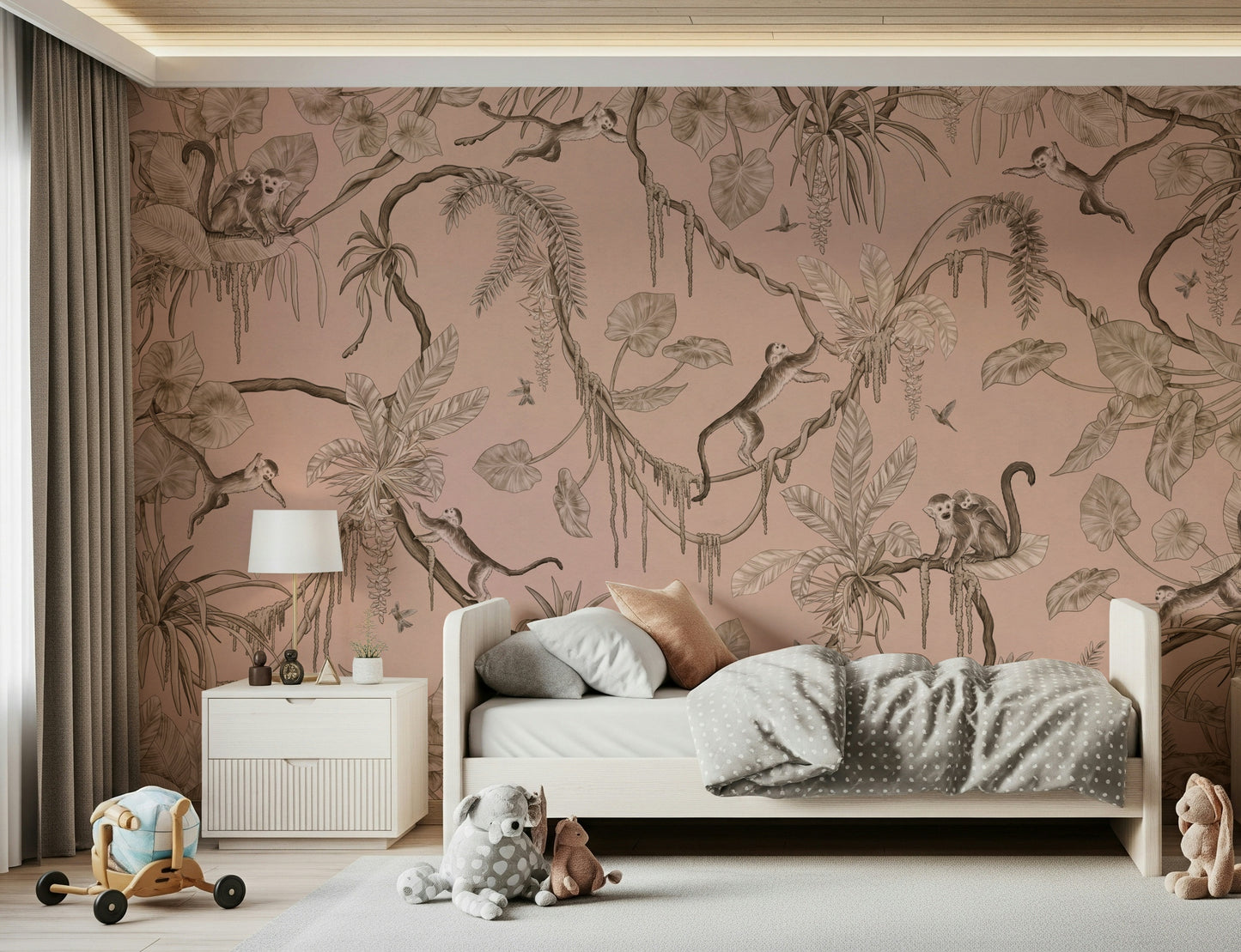 Artistic jungle wall art blending exotic animals with vibrant foliage