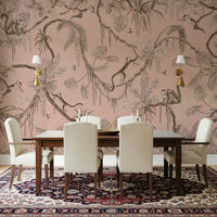 Lush jungle mural with birds and monkeys creating a lively tropical scene