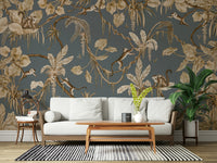 Serene mural of tropical flora and fauna in a vibrant jungle setting
