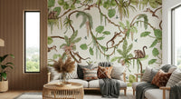 Cheerful monkeys interacting in lush jungle foliage – animal wallpaper, jungle wallpaper, tropical wallpaper.