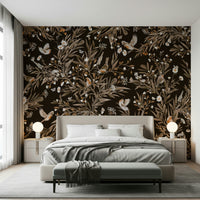 Soft, soothing wall mural of songbirds and blossoms in natural harmony.