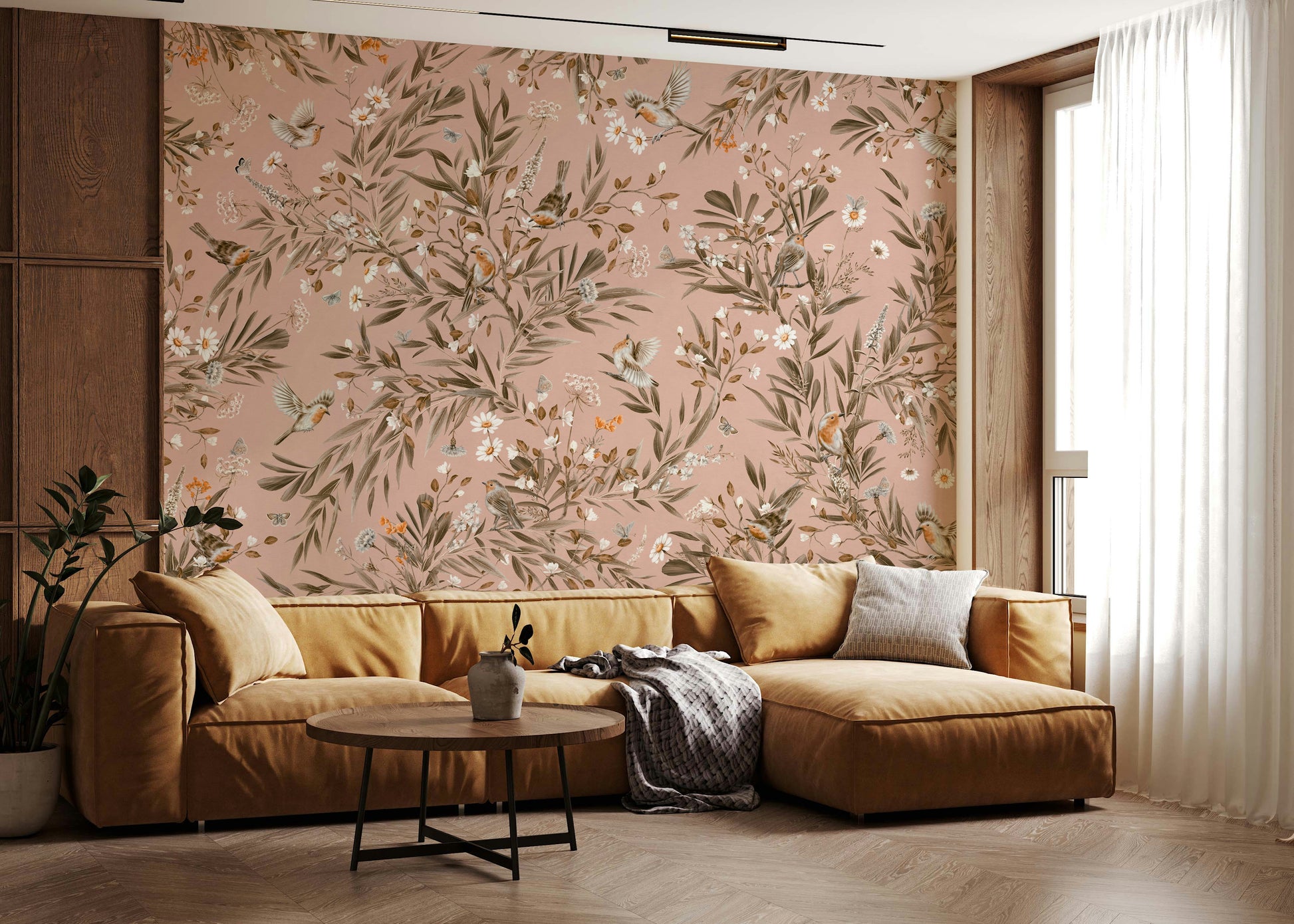 Whispering Woods Wallpaper Wall Mural showcasing a dreamy woodland landscape.